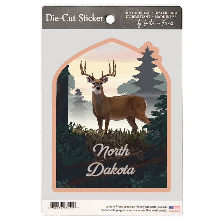 North Dakota, Painterly, Deer and Sunrise, Vinyl Sticker
