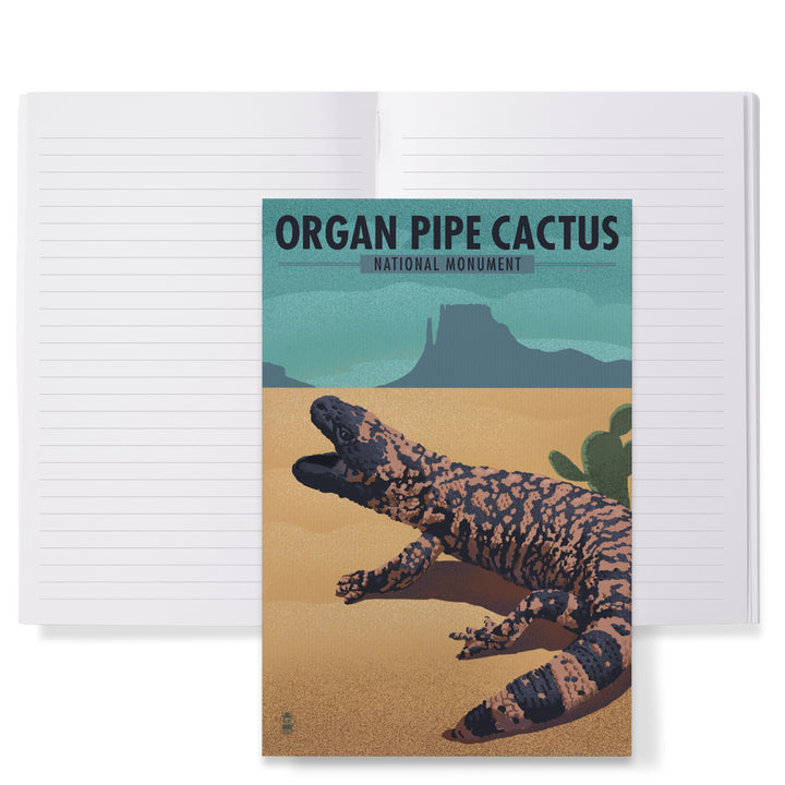 Lined 6x9 Journal, Organ Pipe Cactus National Monument, Arizona, Gila Monster, Lithograph, Lay Flat, 193 Pages, FSC paper