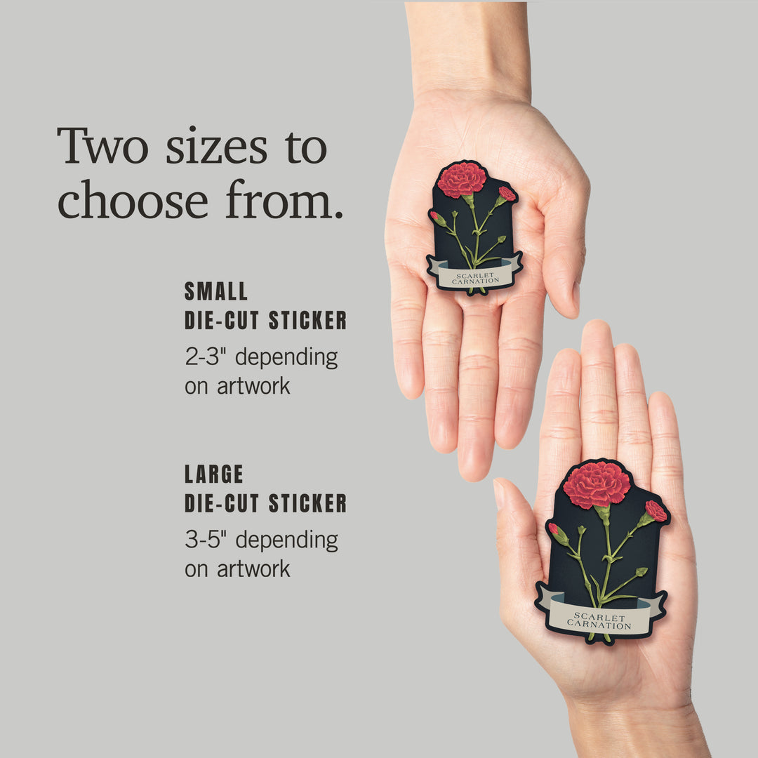 Vintage Flora Noir, Scarlet Carnation, Vinyl Sticker
