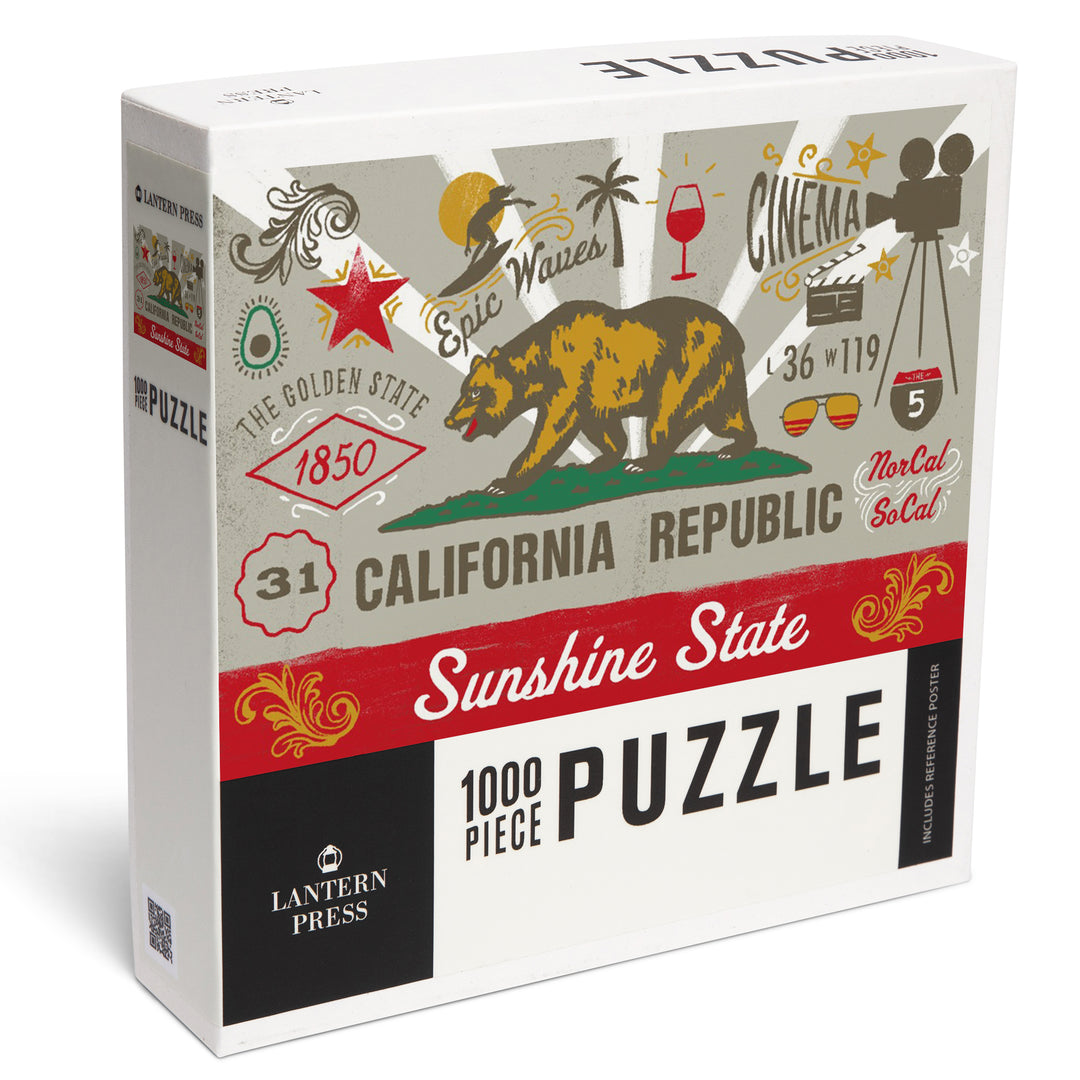 California, Illustrated State Flag, State Series, 1000 Piece Jigsaw Puzzle