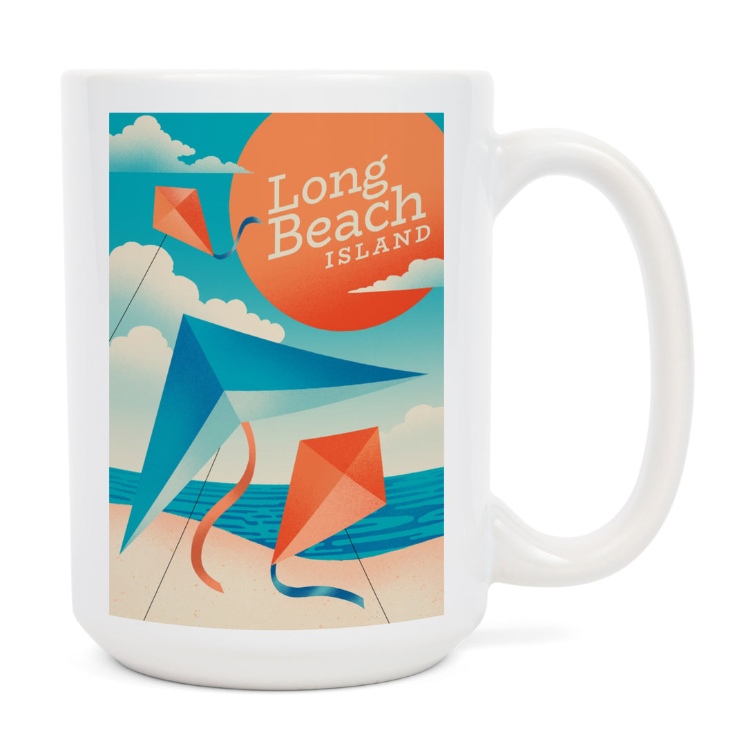Long Beach Island, New Jersey, Sun-faded Shoreline Collection, Kites on Beach, Ceramic Mug