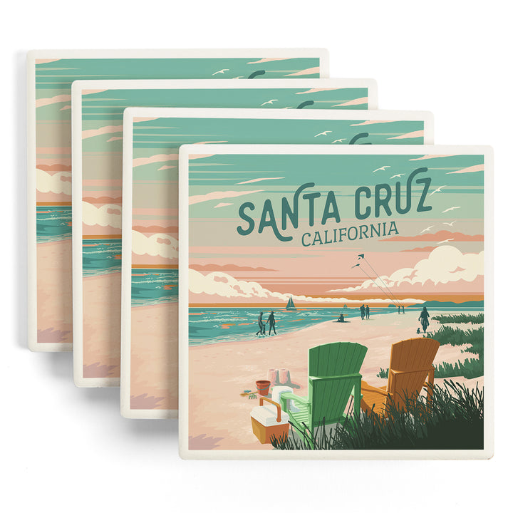 Santa Cruz, California, Painterly, Bottle This Moment, Beach Chairs, Coaster Set