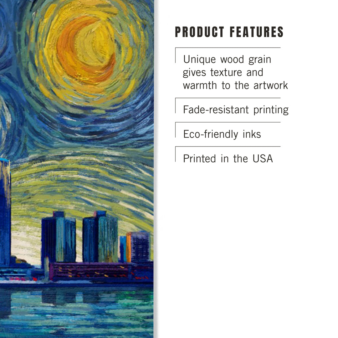 Detroit, Michigan, Starry Night Series, Wood Sign and Postcards
