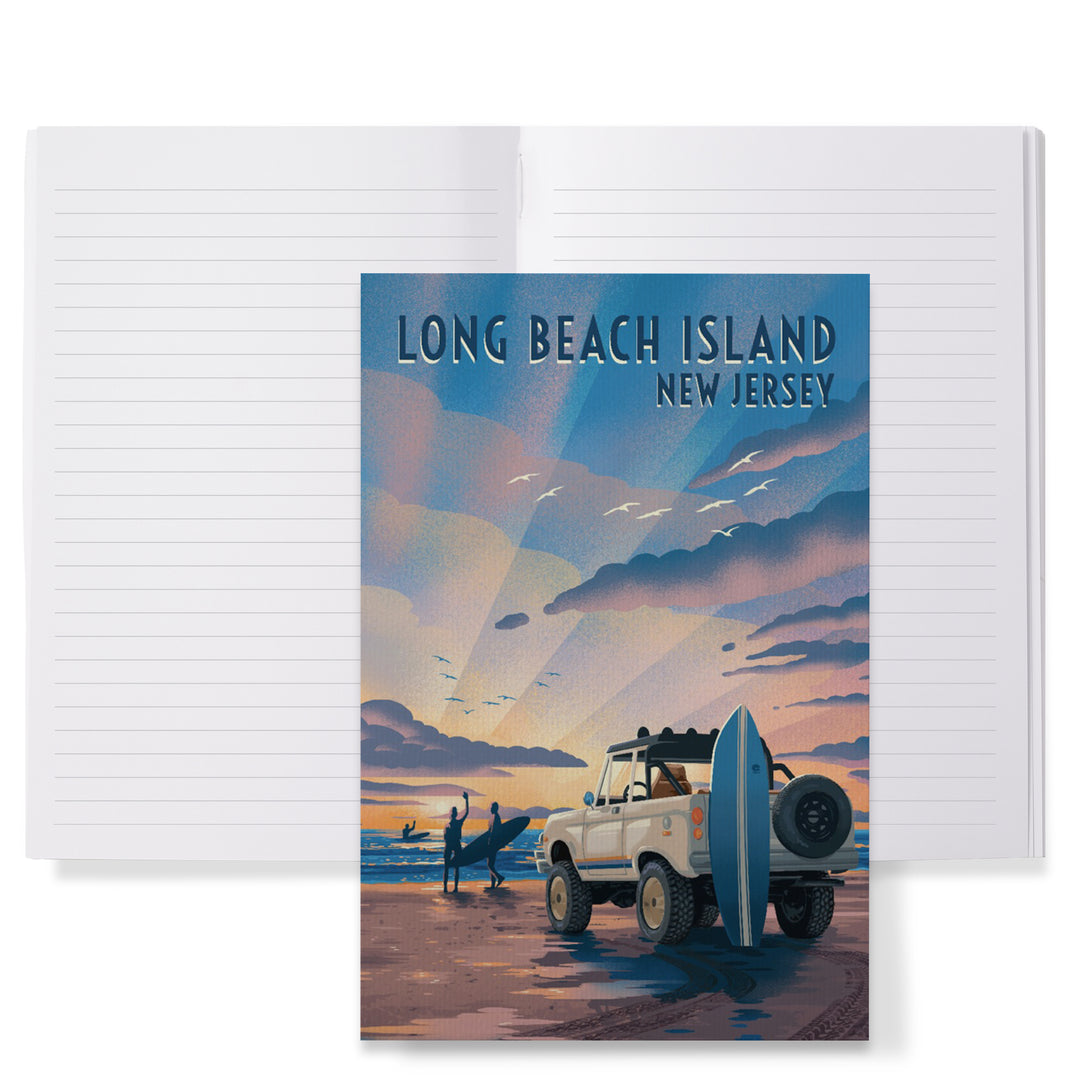Lined 6x9 Journal, Long Beach Island, New Jersey, Beach Lithograph, Lay Flat, 193 Pages, FSC paper