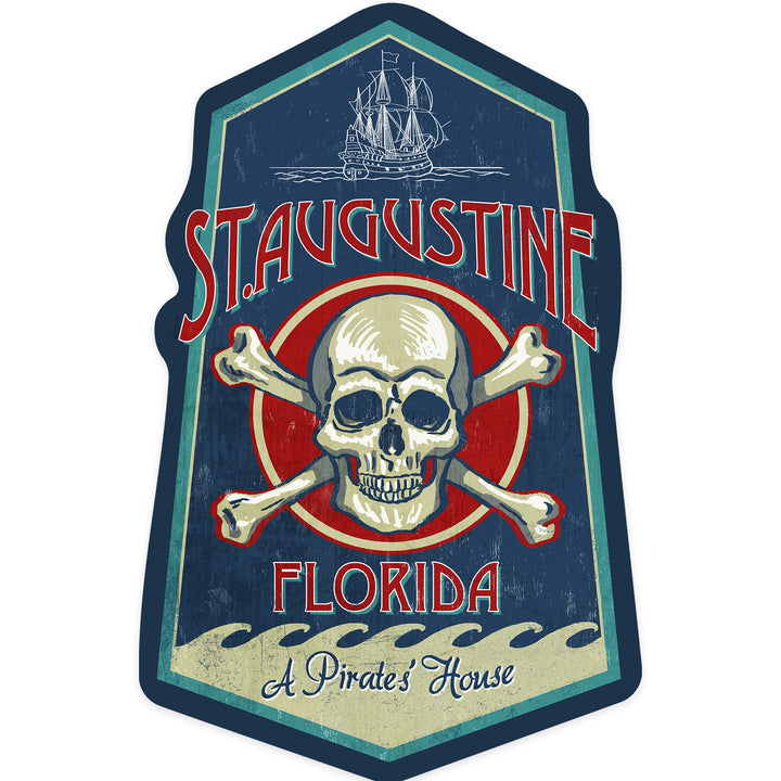 St Augustine, Florida, Skull and Crossbones, Contour, Vinyl Sticker