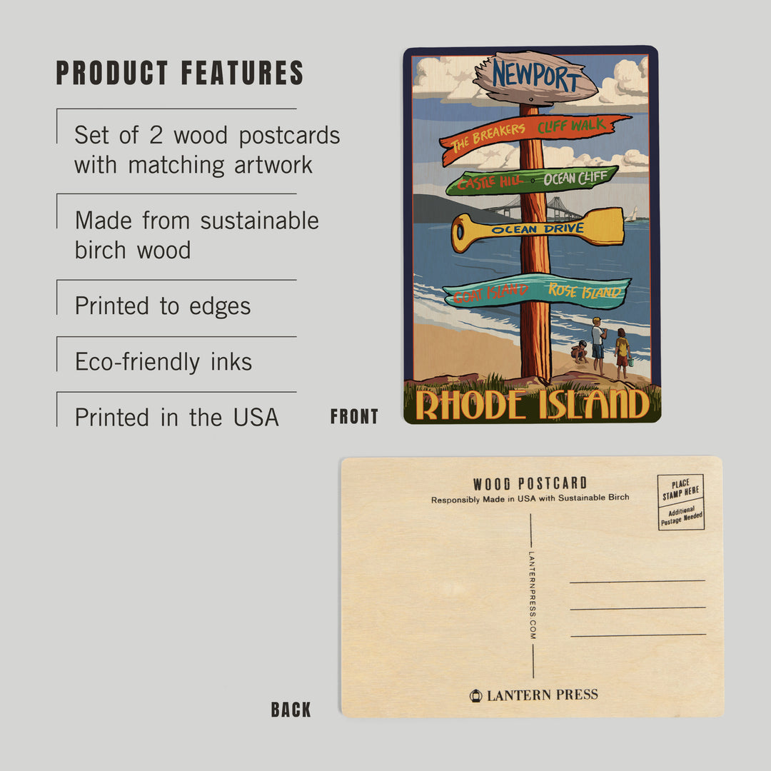 Newport, Rhode Island, Destinations Sign, Wood Sign and Postcards