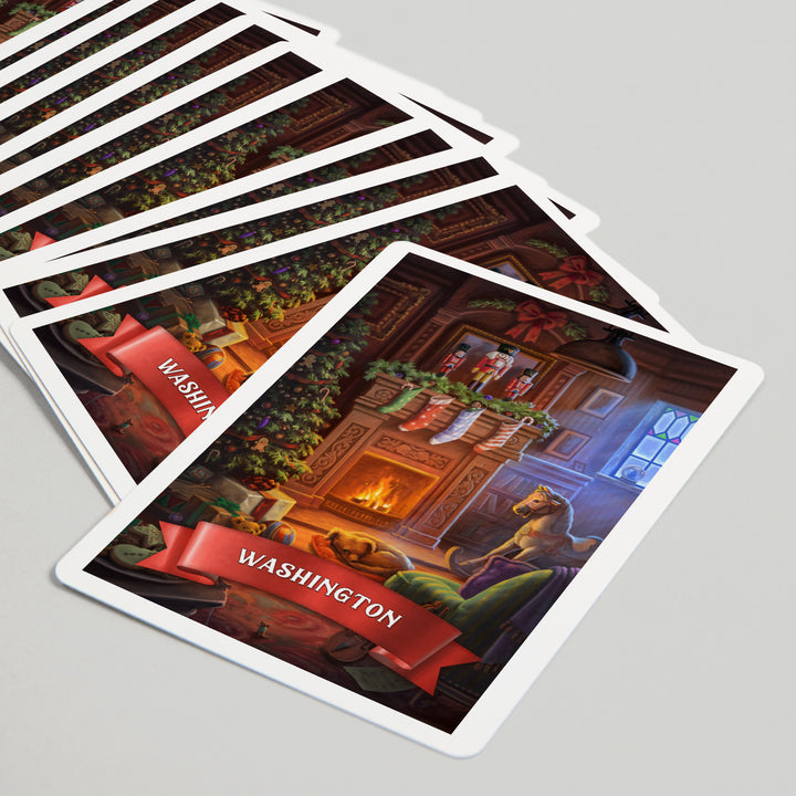 Playing Cards, Washington, Christmas Morning, 52 Card Deck with Jokers in Box, Unique Art