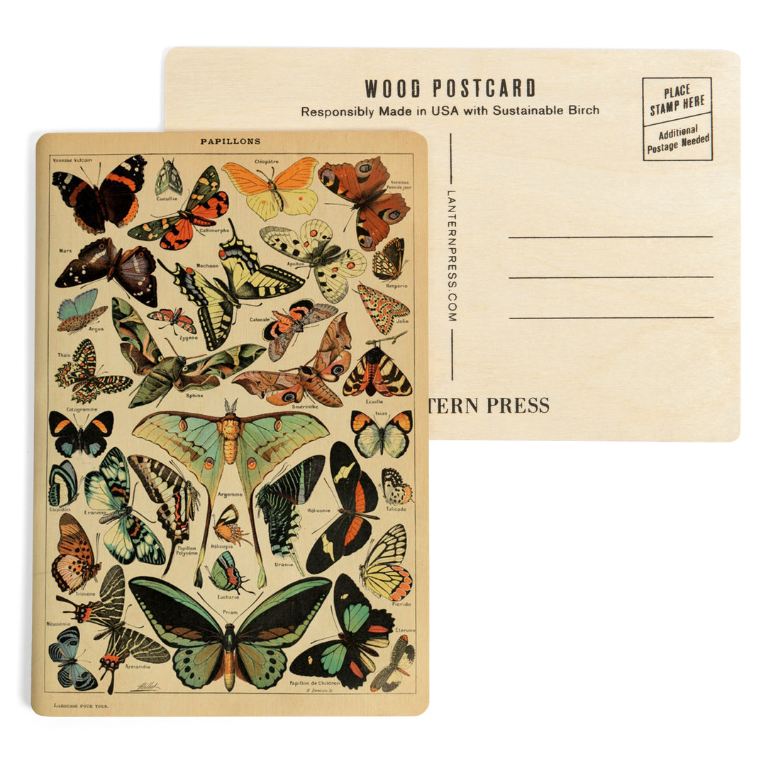 Butterflies, C, Vintage Bookplate, Adolphe Millot, Wood Sign and Postcards