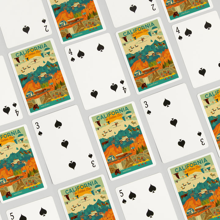 Playing Cards, California, The Golden State, Geometric, 52 Card Deck with Jokers in Box, Unique Art