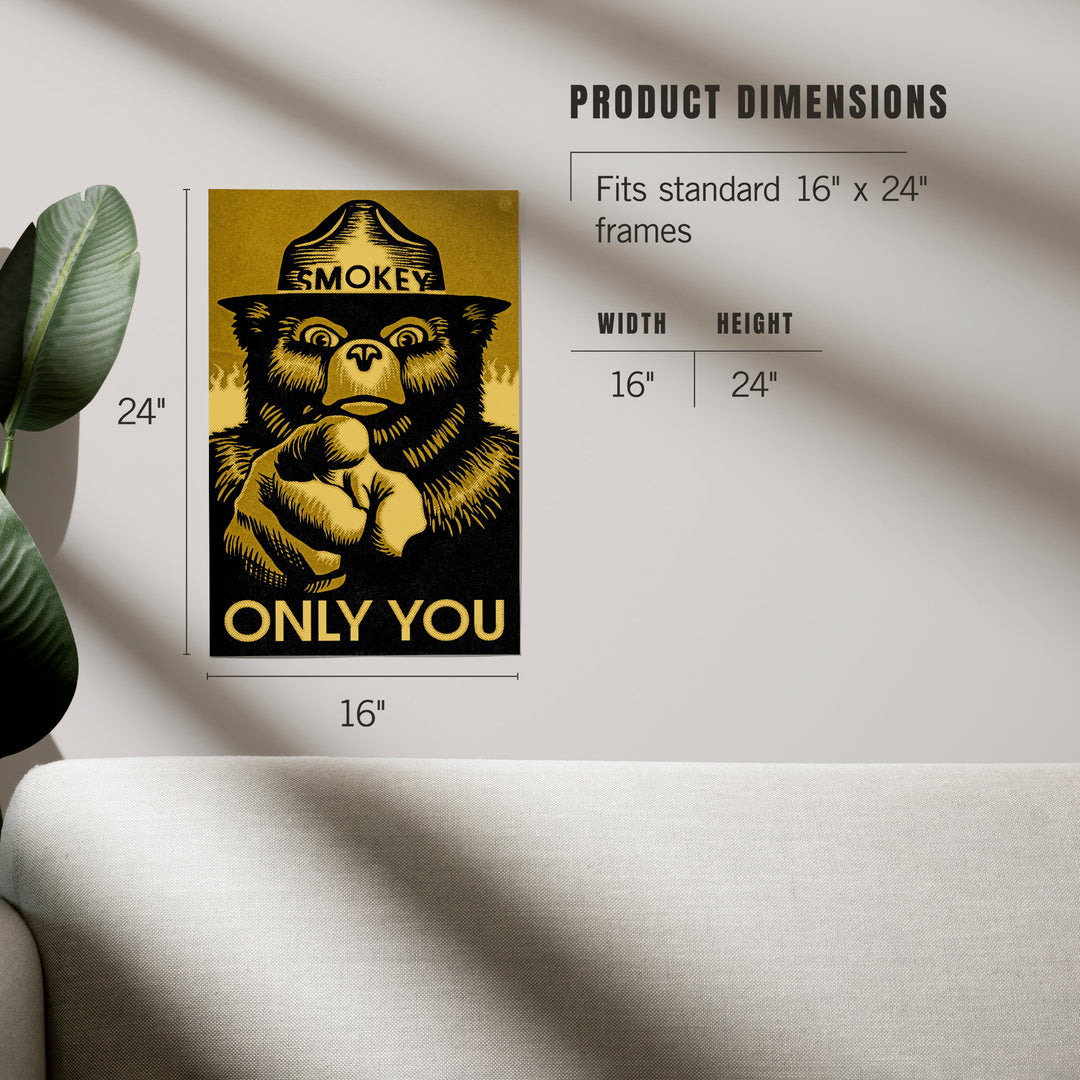 Smokey Bear, Only You, Halftone Yellow, Officially Licensed, Art & Giclee Prints