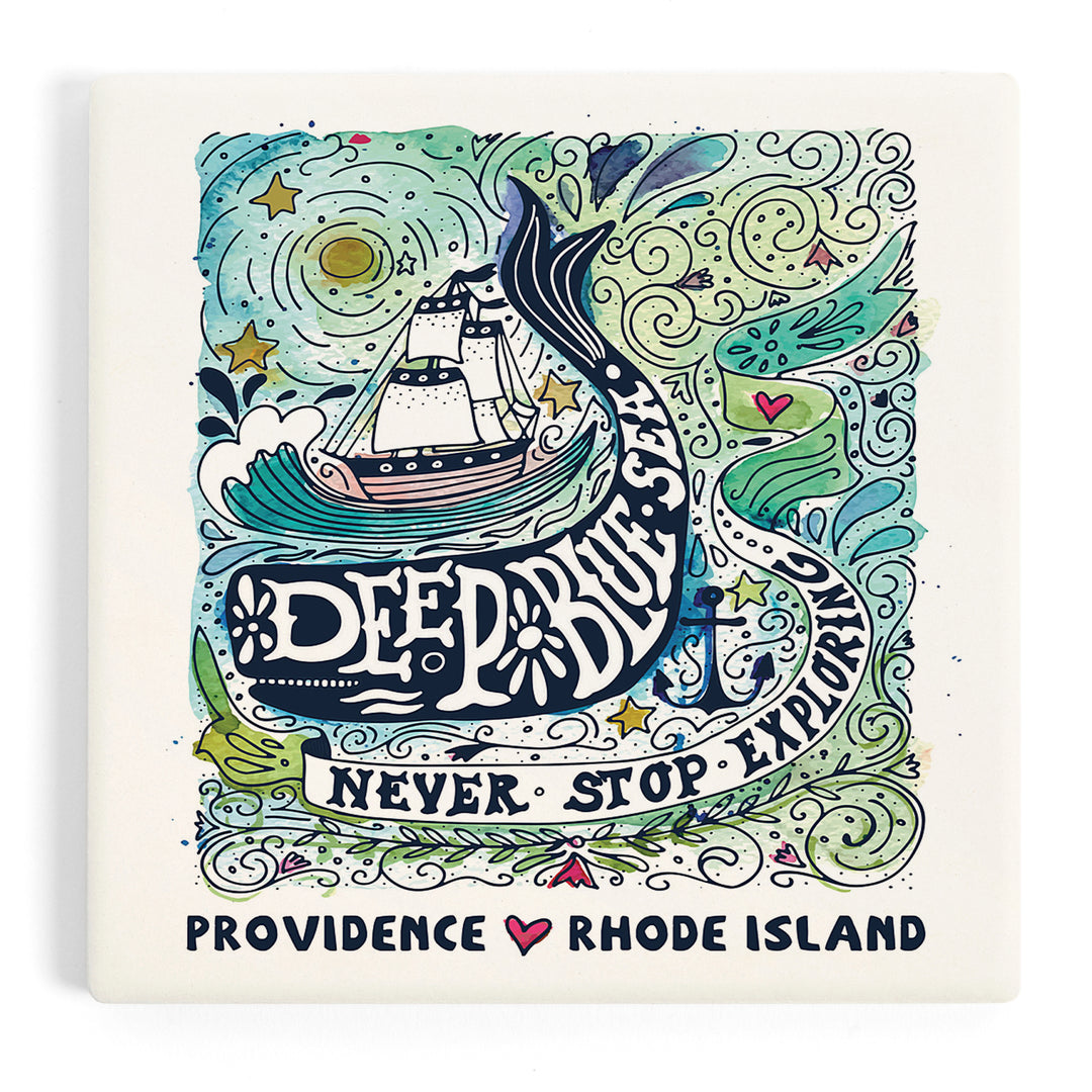 Providence, Rhode Island, Watercolor Whale, Deep Blue Sea, Nautical Art, Coasters