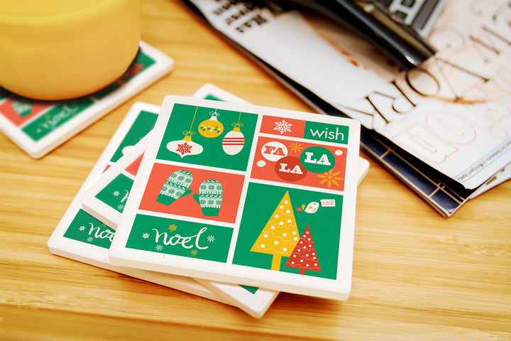 Christmas, Red and Green, Checkerboard, Coaster Set
