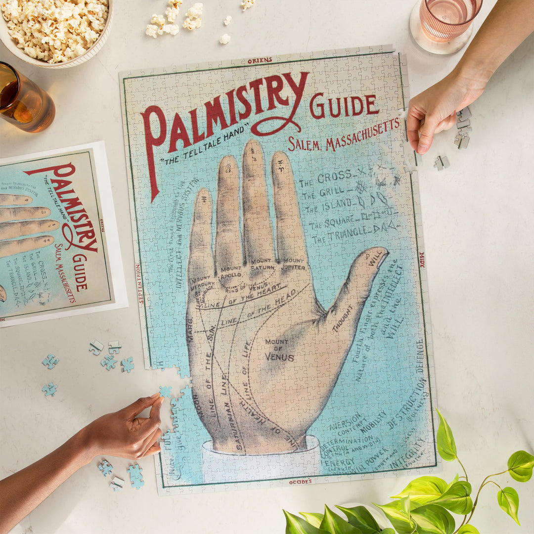 Salem, Massachusetts, A Picture of Good Health, Palmistry Chart Lithograph, Vintage Artwork, 1000 Piece Jigsaw Puzzle