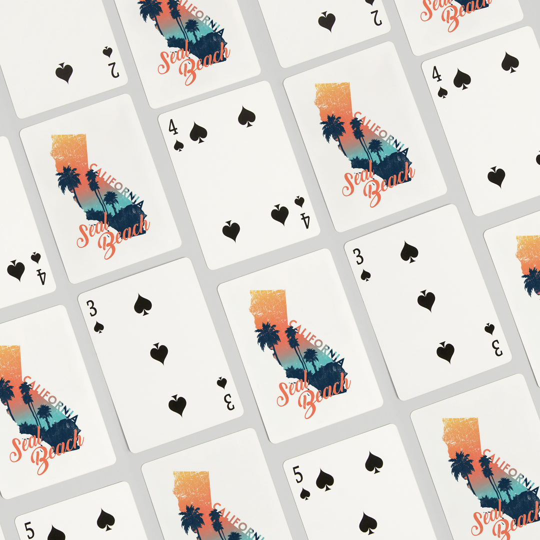 Playing Cards, Seal Beach, California, State Abstract, Palm Scene, 52 Card Deck with Jokers in Box, Unique Art