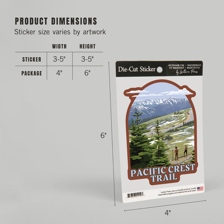 Pacific Crest Trail and Hikers, Contour, Vinyl Sticker