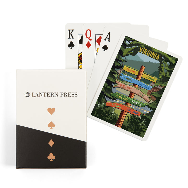 Playing Cards, Virginia, Signpost, Forest and Camp, 52 Card Deck with Jokers in Box, Unique Art
