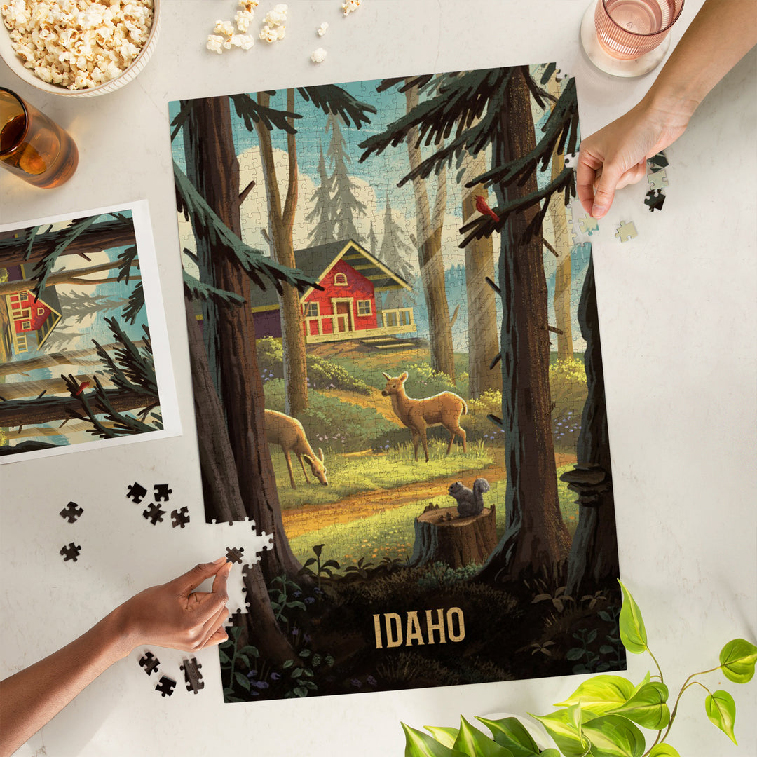 Idaho, Slip Away, Cabin With Wildlife, Jigsaw Puzzle