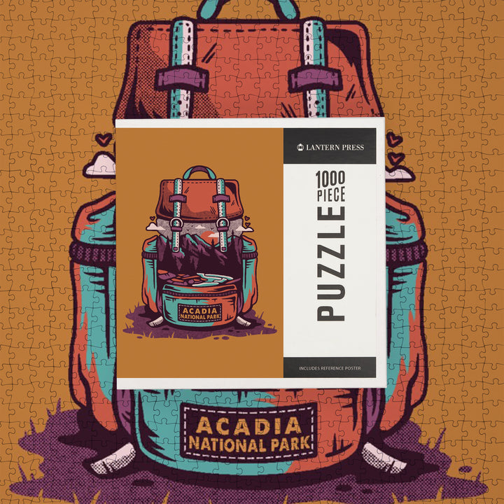 Acadia National Park, Maine, Backpack, Wander More, Distressed Vector, Jigsaw Puzzle