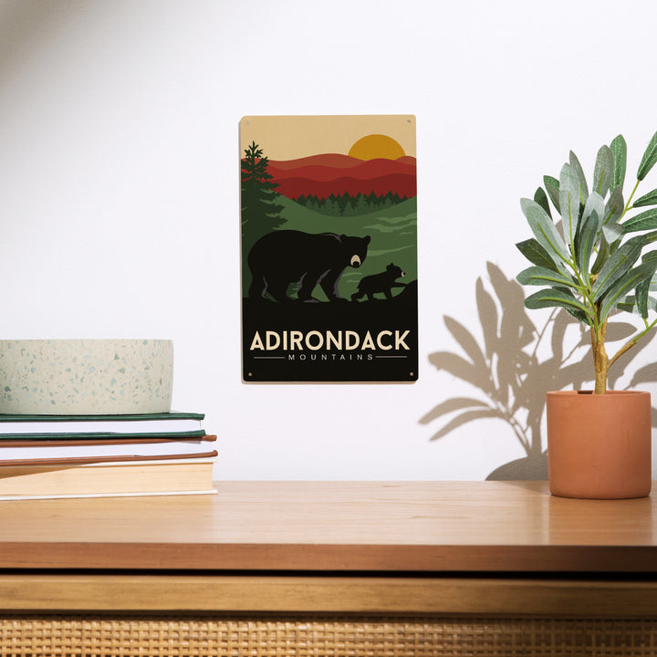 Adirondack Mountains, New York, Black Bear & Cub, Lantern Press Artwork, Wood Signs and Postcards