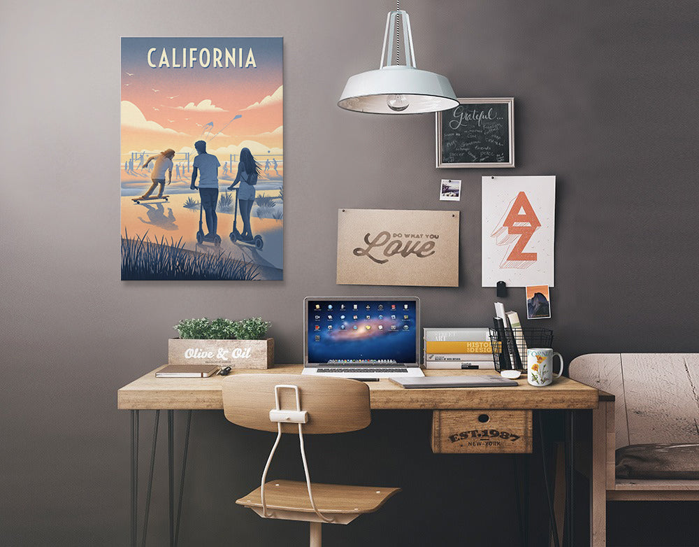 California, Lithograph, Enjoy the Ride, Longboards and Scooters, Stretched Canvas