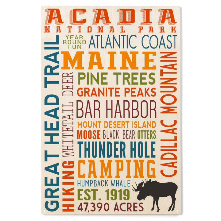 Acadia National Park, Maine, Typography, Wood Sign and Postcards
