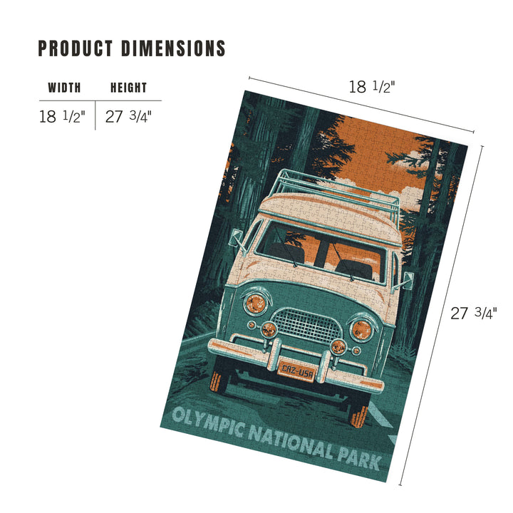 Olympic National Park, Letterpress, Camper Van, Jigsaw Puzzle