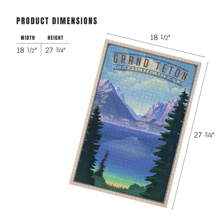 Grand Teton National Park, Wyoming, Lithograph National Park Series, Jigsaw Puzzle