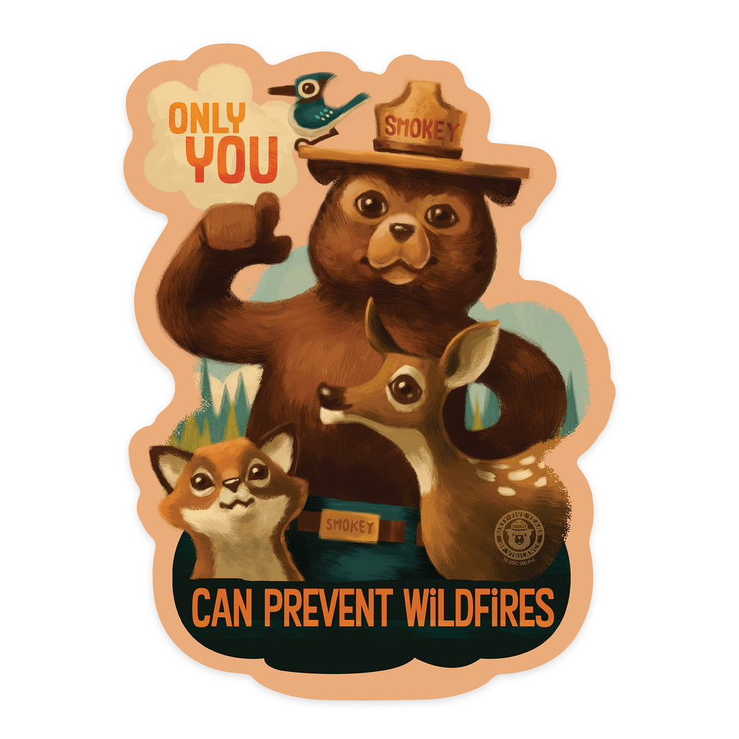 Smokey Bear, Only You, Oil Painting, Contour, Lantern Press Artwork, Vinyl Sticker