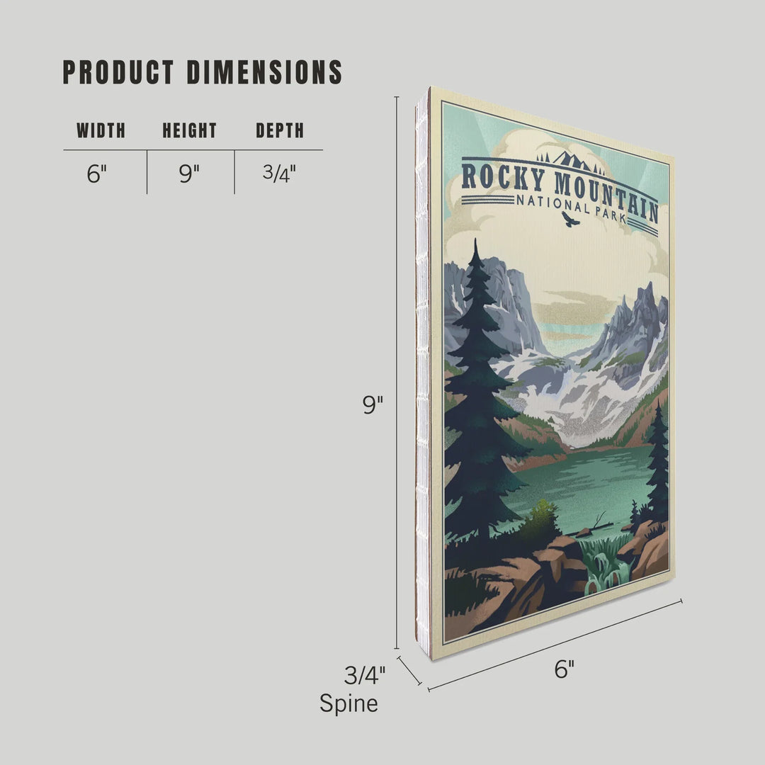 Lined 6x9 Journal, Rocky Mountain National Park, Colorado, Lake, Lithograph, Lay Flat, 193 Pages, FSC paper