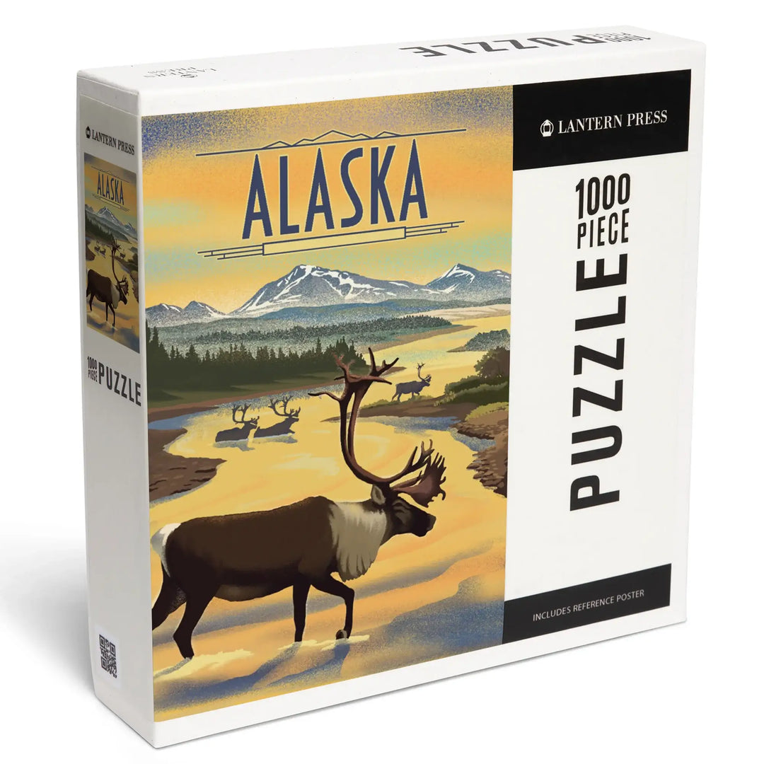 Alaska, Lithograph, Caribou, Jigsaw Puzzle