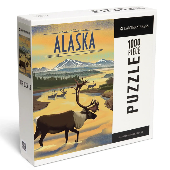 Alaska, Lithograph, Caribou, Jigsaw Puzzle