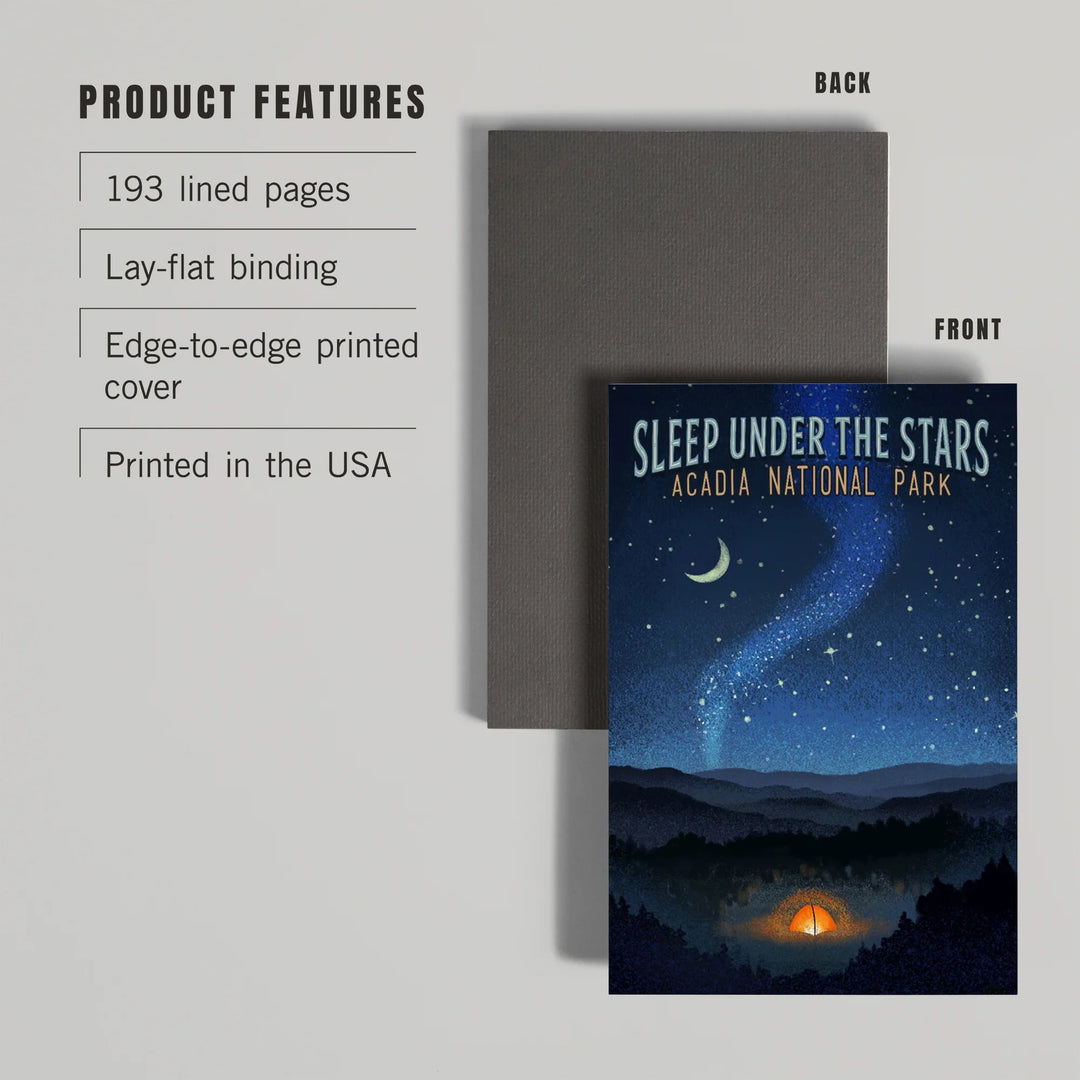 Lined 6x9 Journal, Acadia National Park, Maine, Sleep Under Stars, Lay Flat, 193 Pages, FSC paper