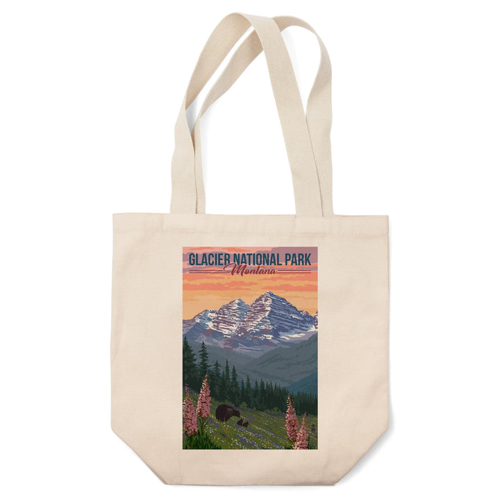 Glacier National Park, Montana, Bear and Spring Flowers, Tote Bag