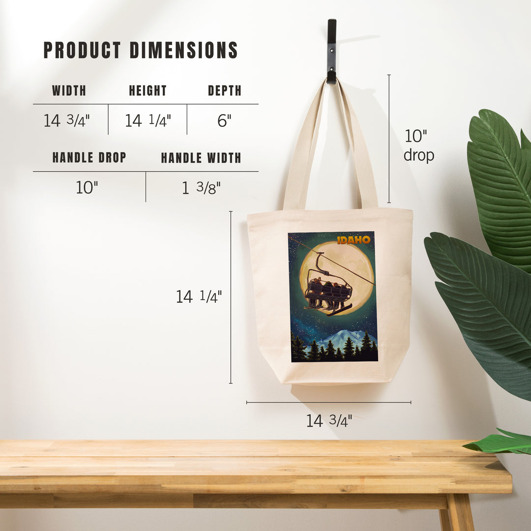 Idaho, Ski Lift and Full Moon, Snowboarder, Tote Bag