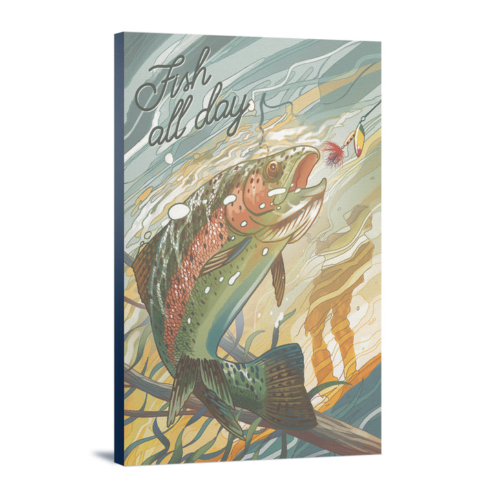 Fish All Day, Trout, Stretched Canvas - Lantern Press