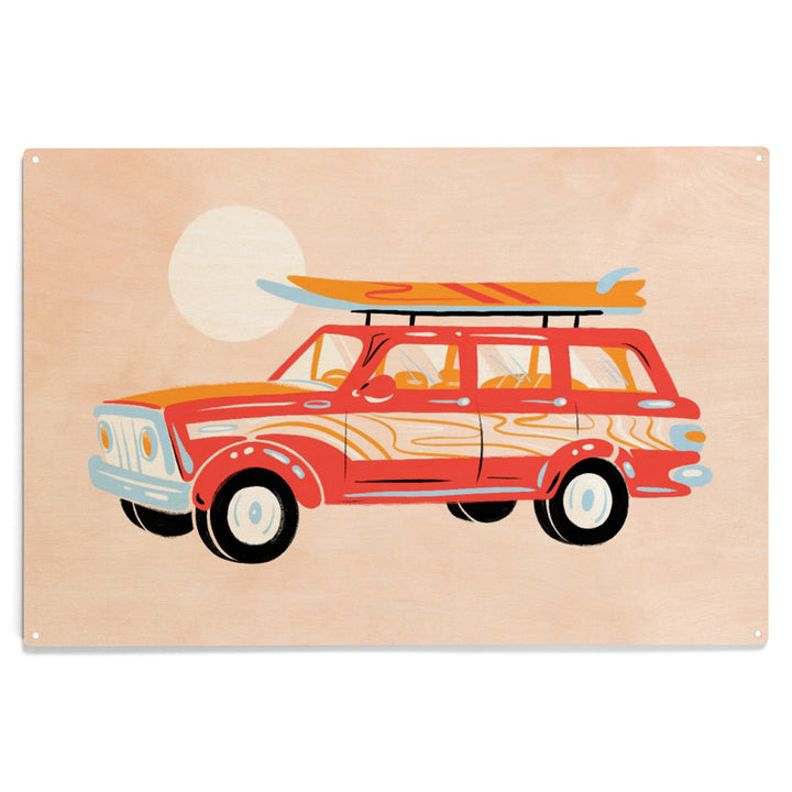 Secret Surf Spot, Woody Wagon With Surfboards, Wood Sign and Postcards