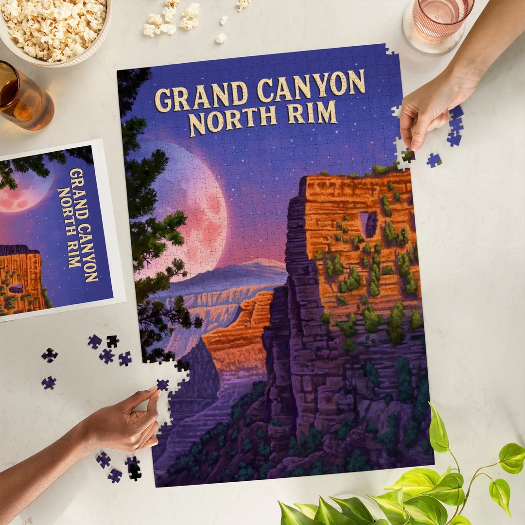 Grand Canyon, North Rim, Oil Painting, Canyon with Supermoon, 1000 Piece Jigsaw Puzzle