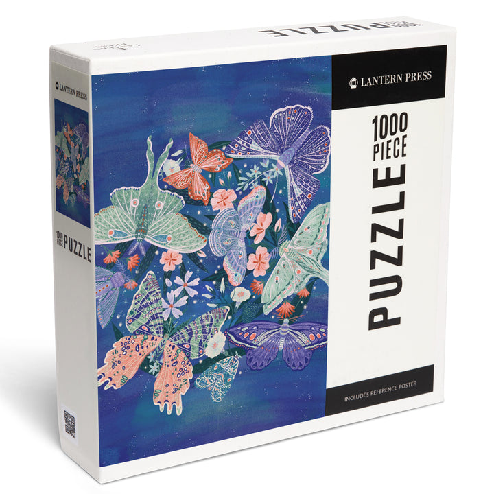 Luminous Butterflies, Blue with Flowers, 1000 Piece Jigsaw Puzzle