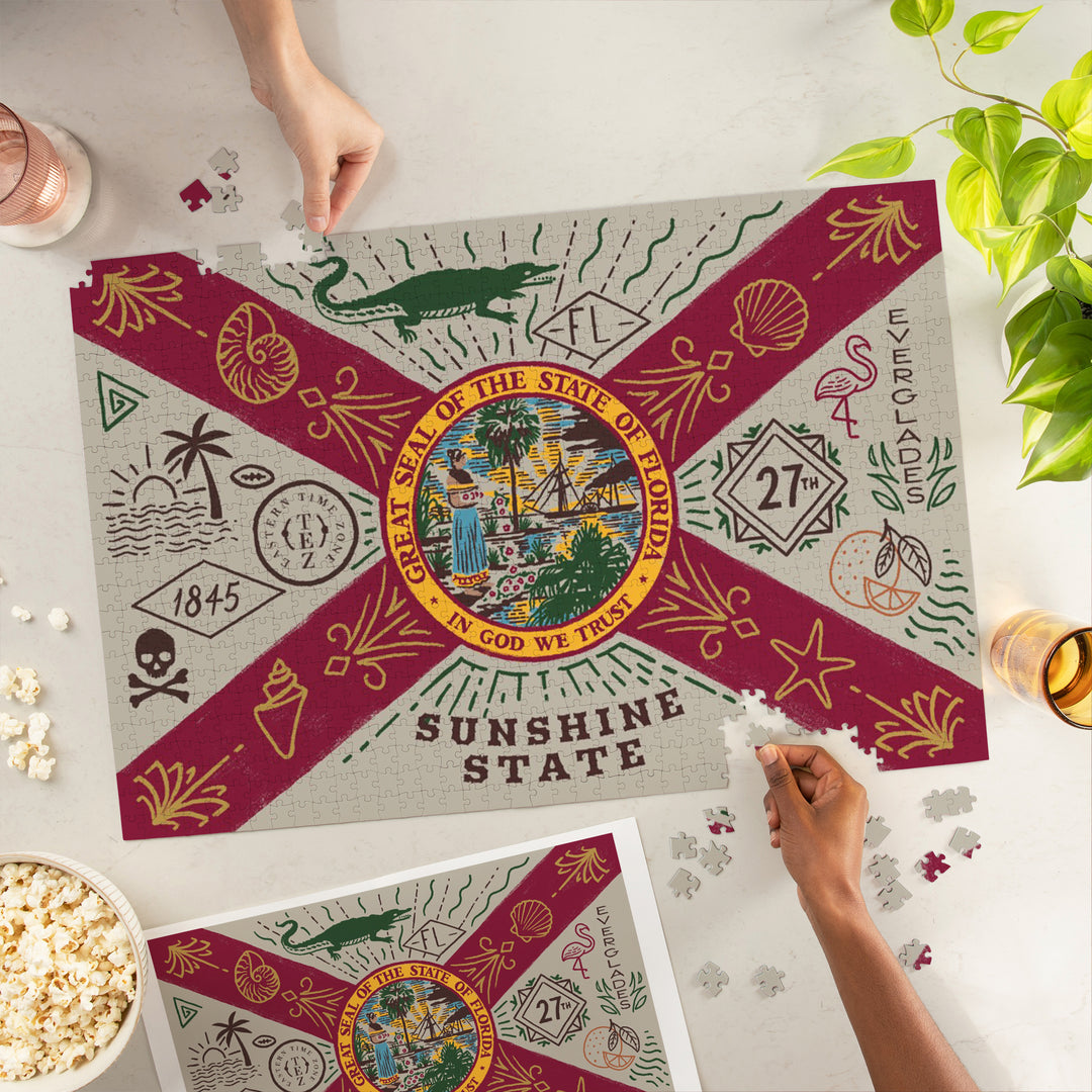 Florida, Illustrated Flag, State Series, 1000 Piece Jigsaw Puzzle