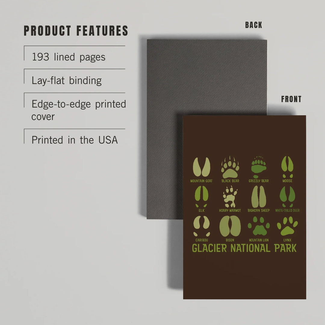 Lined 6x9 Journal, Glacier National Park, Montana, Animal Tracks, Lay Flat, 193 Pages, FSC paper