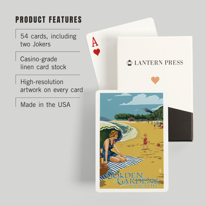 Playing Cards, Ballard, Seattle, Washington, Golden Gardens Beach Scene, 52 Card Deck with Jokers in Box, Unique Art