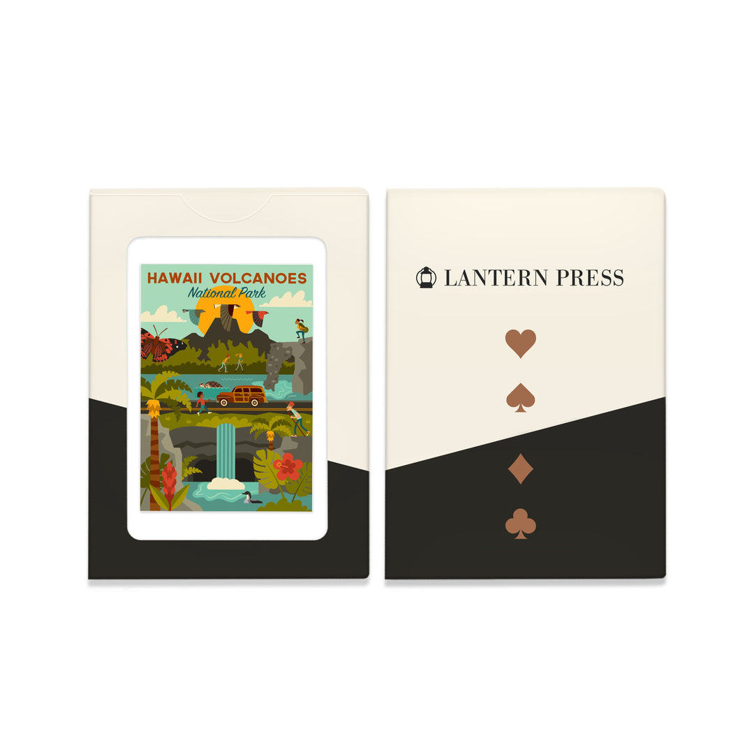 Playing Cards, Hawaii Volcanoes National Park, Hawaii, Geometric National Park Series, 52 Card Deck with Jokers in Box, Unique Art
