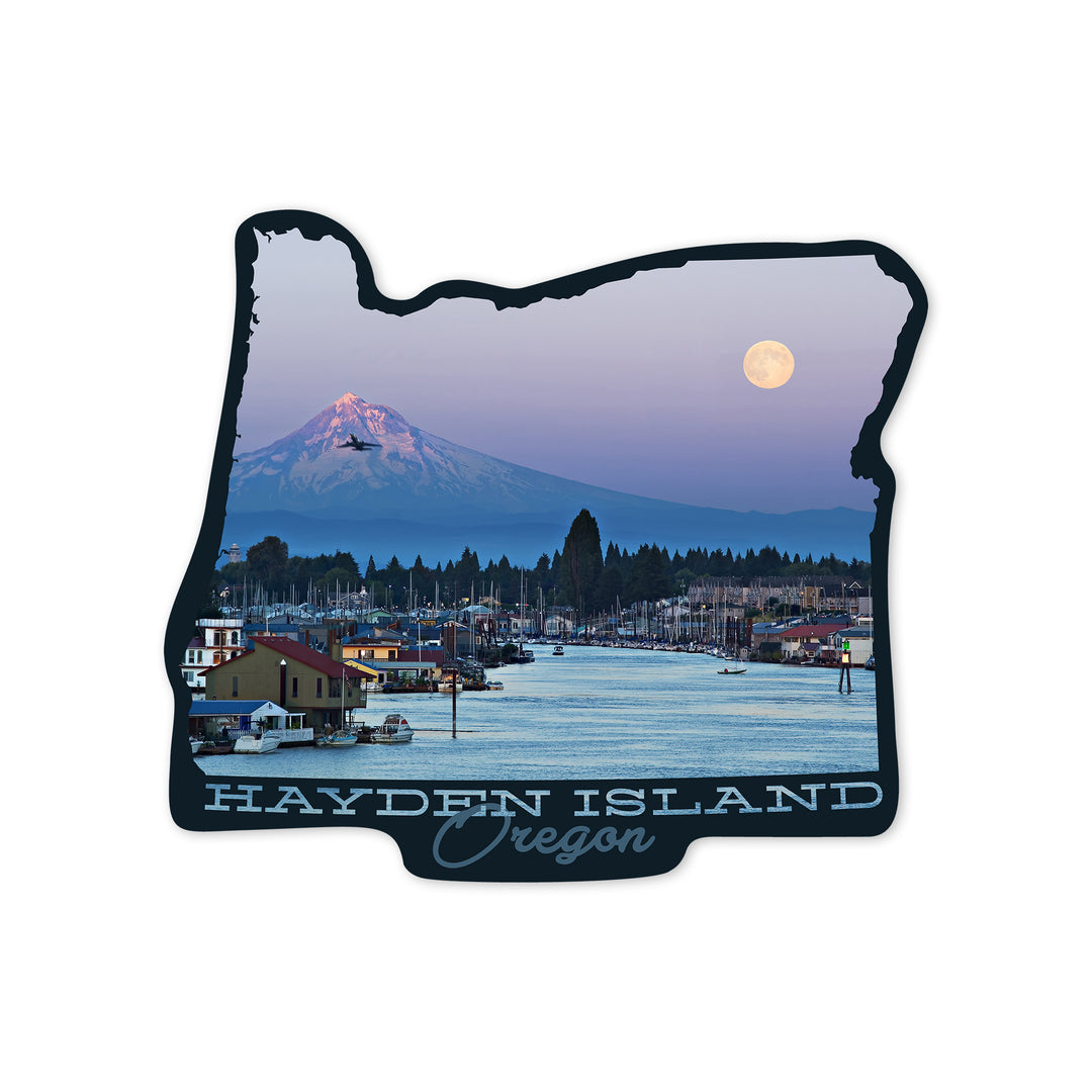 Hayden Island, Oregon, Mt. Hood and River Scene, Contour, Vinyl Sticker