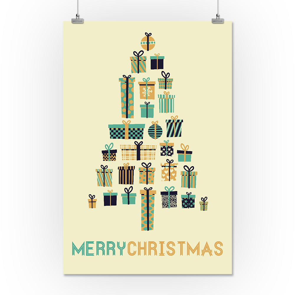 Gifts Tree, Retro Christmas, Art & Giclee Prints - Lantern Press