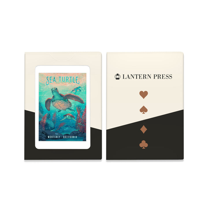 Playing Cards, Monterey, California, Fluid Linework, Sea Turtle, 52 Card Deck with Jokers in Box, Unique Art