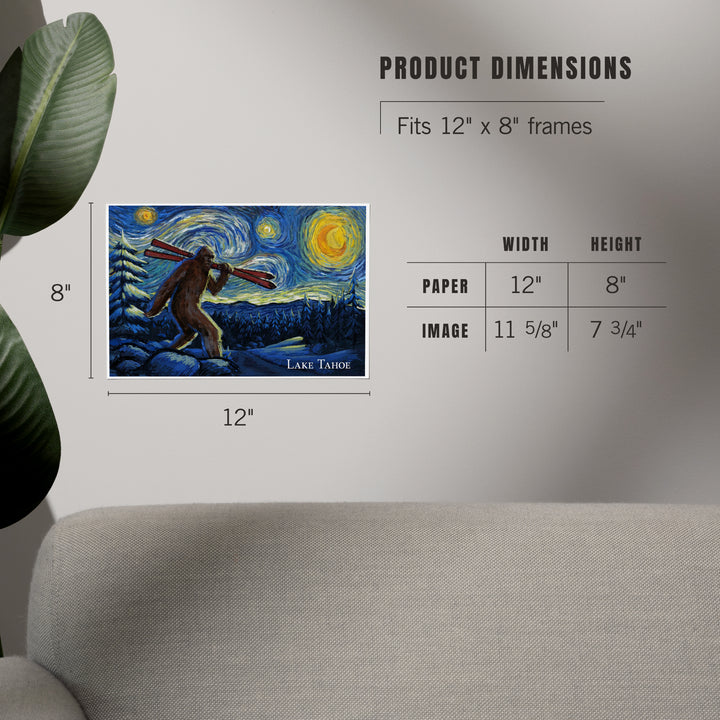 Lake Tahoe, California, Starry Night, Winter Bigfoot with Skis, Art & Giclee Prints