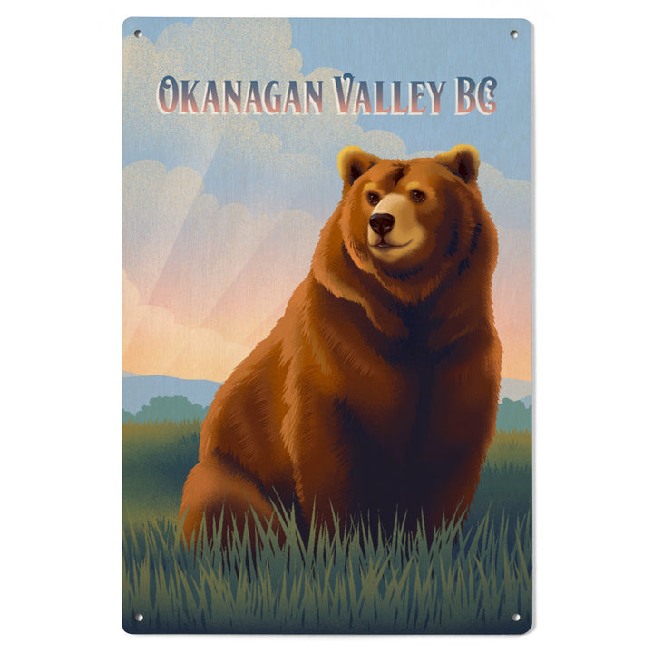 Okanagan Valley, British Columbia, Lithograph Wildlife Series, Grizzly Bear, Wood Signs and Postcards