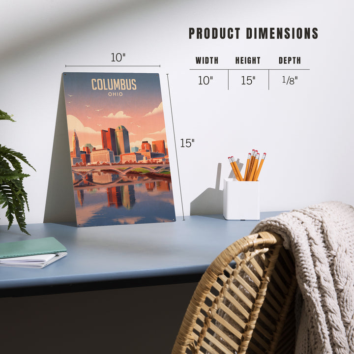 Columbus, Ohio, Lithograph City Series, Wood Sign and Postcards