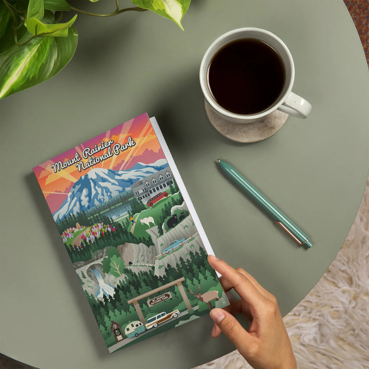 Lined 6x9 Journal, Mount Rainier National Park, Washington, Retro View, Lay Flat, 193 Pages, FSC paper