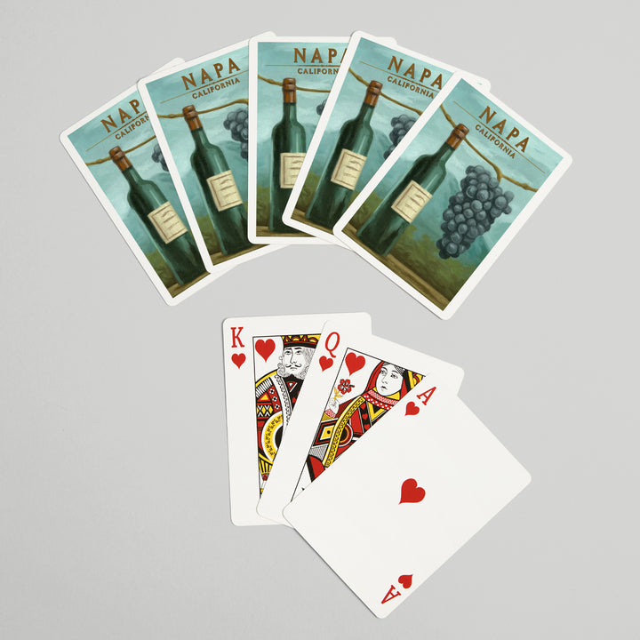 Playing Cards, Napa, California, Blue Grapes and Wine Bottle, Oil Painting, 52 Card Deck with Jokers in Box, Unique Art